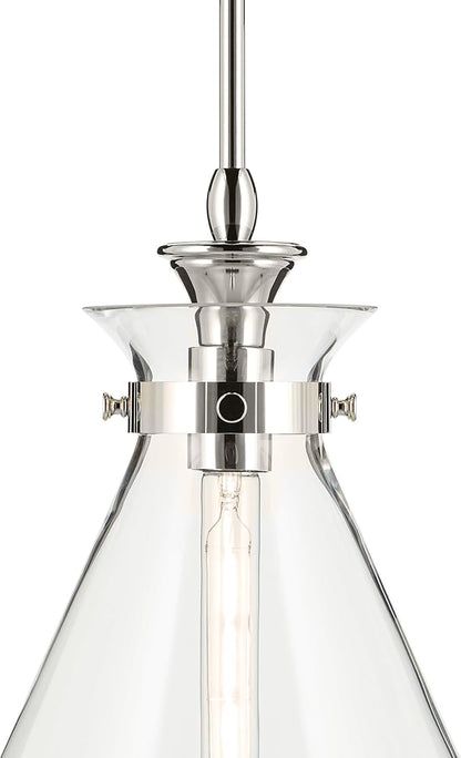 Kichler Laria 1-Light Pendant Light Fixture with Clear Glass in Polished Nickel, Kitchen Island Hanging Light for Traditional Spaces, Sloped Ceiling Compatible (19.75" x 16"), 52775PNCLR