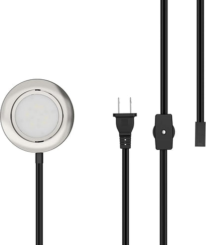 Getinlight LED Puck Lights, 2.75" Metal Housing, Wall-Dimmer Compatible, 2700K Warm White, Brushed Nickel Finish, Plug-in or Hardwired, ETL Listed, IN-0107-1S-SN-27