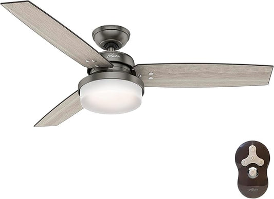 Hunter 52 inch Indoor Ceiling Fan with LED Light and Remote Control - Standard Mount Ceiling Fan, 3 Blades, For Bedroom, Living Room, or Kitchen - Sentinel 59211, Brushed Slate