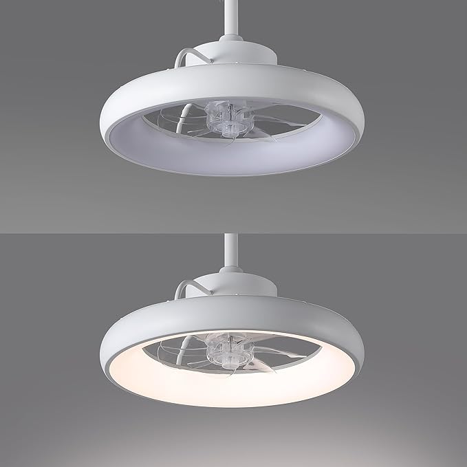 Oval AIR Loren 20" Small Smart Ceiling Fan with Light, Semi Flush Mount, Quiet 6-Speed Reversible Motor, Dimmable LED, Adjustable CCT, App & Remote Control, Minimalist, White AIR8002D