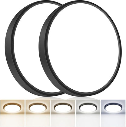 hepside 2Pack 12Inch LED Flush Mount Ceiling Light Fixture 5CCT 24W 2800LM Closet Light Fixture,Small Round Slim Surface Ceiling Lamp for Hallway,Bathroom,Bedroom,Kitchen,Interior