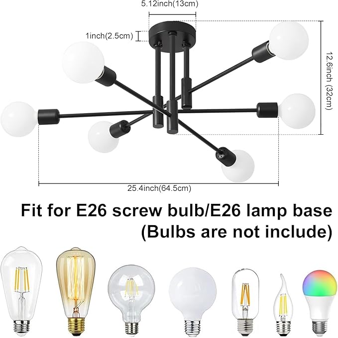 Biewalk Modern Chandelier Ceiling Light Fixture, 6-Light Sputnik Dining Chandeliers 31.18" Gold and Black Chandelier Over Table, Mid Century Lights Fixture for Dining Room Living Room Kitchen Island
