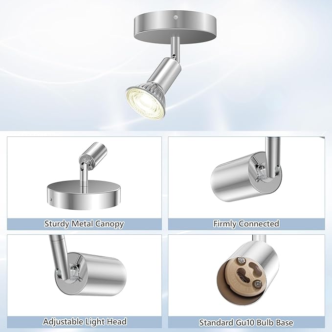 1 Light Track Lighting Spotlight, Flexible Track Lighting Fixture Ceiling, Track Light Ceiling with GU10 Base for Exhibition Hall, Corridor (Bulbs Not Included)