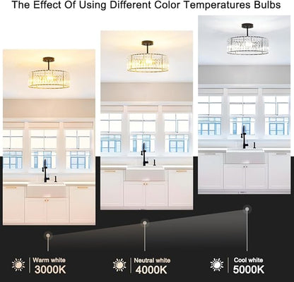 Modern Crystal Ceiling Light Fixture, Semi Flush Mount Ceiling Light, Matte Black Hallway Lighting Fixtures Chandelier, Crystal Chandelier for Kitchen Bedroom Dining Room Closet, 5-Light, 16 Inch