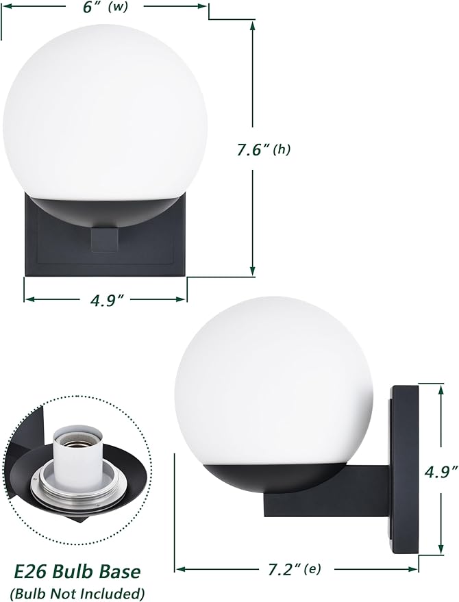 Textured Black Wall Sconce Light, Modern Sconces Wall Lighting, 1 Light Globe Bathroom Vanity Lighting with Opal Glass Shade, Wall Light for Bedroom Bathroom Living Room Entryway Hallway