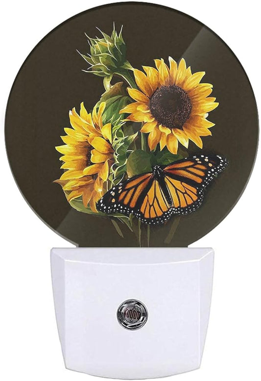 EKOBLA Sunflower & Butterfly Plug-in Night Light, Floral LED Nightlight for Kids & Home Wall Decor
