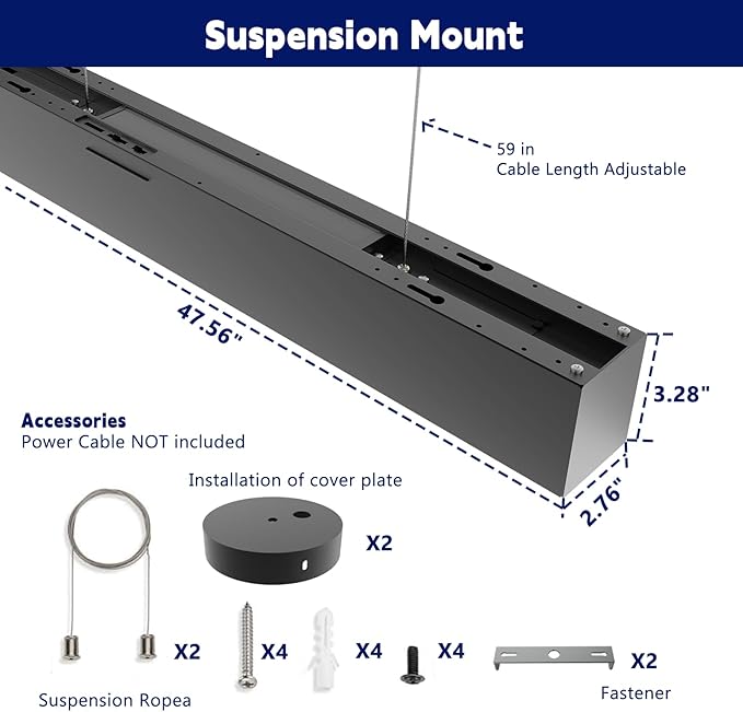 4FT LED Linear Light Fixture, 4CCT 50W 3500K/4000K/5000K/6500K CCT Selectable, Dimmable Architectural LED Suspension Commercial Shop Lighting Fixture for Office, ETL Listed, 4 Pack