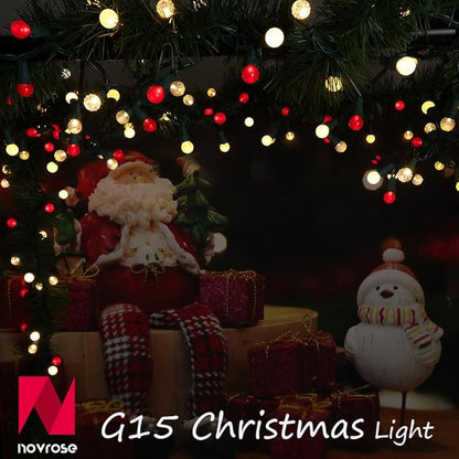 Red and White Christmas Lights Outdoor G15 Pearlized Glass 70 LED 19FT Mini Globe String Lights for Christmas Tree Indoor Outdoor Decor,ETL Certified