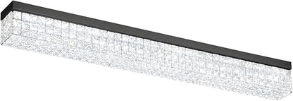 ykolupty L48 Rectangle Ceiling Chandelier Rectangular Crystal Flush Mount Light Modern K9 Crystal Chandeliers Light Fixture for Living Room Dining Room Bedroom Black