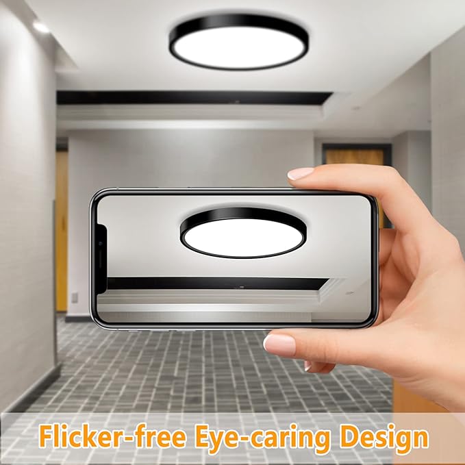 2 Pack LED Flush Mount Ceiling Light Fixture, 9 Inch Modern Black LED Ceiling Light, 18W 5000K Low Profile Slim Flat Surface Mount Ceiling Lights for Bedroom Kitchen Hallway Laundry Stairwell Basement