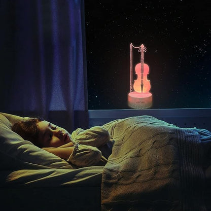 Violin Instrument Night Light 3D Visual Desk Lamp Violin Toy Household Home Room Decor 7 Colors Change Bedroom Touch Table Light Birthday Gift Christmas for Kids and Adult Violin Lover