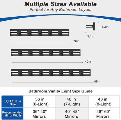 IZORRO LED Modern Bathroom Lights Fixtures(6-Light,Dimmable,360°Rotate),Matte Black Acrylic Wall Lighting,Vanity Lights for Bathroom Over Mirror - 6000k 36In （No Assembly Required）