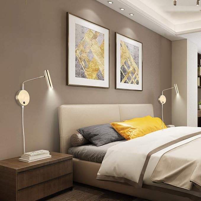 Joossnwell Wall Lamps That Plug in, Bronze Metal Industrial Wall Spotlight with Switch on Off for Home Bedside Lighting Fixtures Warm White 3000K 1 Pack
