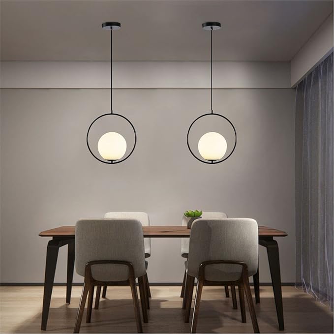 Vintage Pendant Light 1-Light Black Glass Globe Ceiling Pendant Lamp Chandelier Oval Shape Hanging Pendant Light Fixtures for Bedroom Living Dining Room Kitchen (Round(25cm))