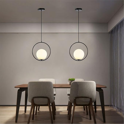 Vintage Pendant Light 1-Light Black Glass Globe Ceiling Pendant Lamp Chandelier Oval Shape Hanging Pendant Light Fixtures for Bedroom Living Dining Room Kitchen (Round(25cm))
