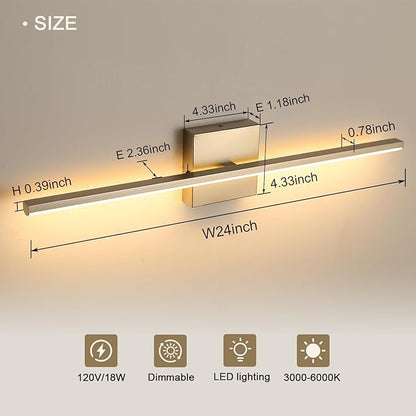 Modern Bathroom Vanity Light 24 Inch, 18W Brushed Nickel Bathroom Light Fixture Over Mirror, Dimmable 5CCT LED Wall Sconce Lighting for Restaurant