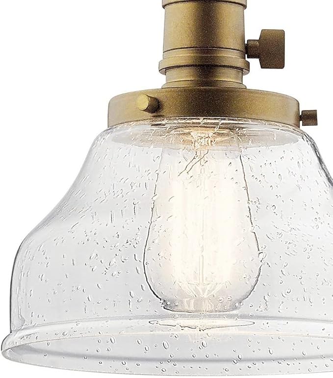 Kichler Avery Bell Mini Pendant Light Fixture with Clear Seeded Glass, Single Industrial Hanging Light in Black for Kitchen Island, Living Room, or Bedroom (8" x 8.5"), 43850BK