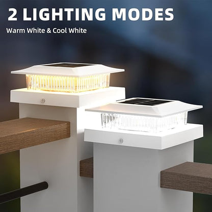 4x4 Solar Post Cap Lights 12 Pack, Fence Post Solar Lights with Warm White/Cool White, Only Fit 3.5"x3.5" Wood Posts & 4"x4" Vinyl Posts, Waterproof Outdoor Deck Post Light for Deck, Fence(White)