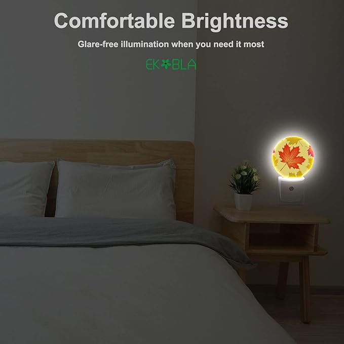 EKOBLA Maple Leaf Plug-in Night Light, Autumn Fall Leaves LED Nightlight with Dusk to Dawn Sensor for Bedroom, Bathroom, Hallway & Fall Decor