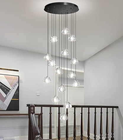 HAIXIANG LED Glam Chandelier 118 inches Long Light Luxury Crystal Ceiling Chandeliers Remote Dimmable High Ceiling Pendants Lighting Fixtures Black 15 Lights