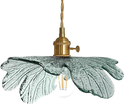 Modern Pendant Light Hand Blown 1-Light Large Glass Pendant Light Brass Pendant Lights Vintage Ceiling Hanging Lighting with Dark Green Glass Shade for Kitchen Island Dining Room Bedroom
