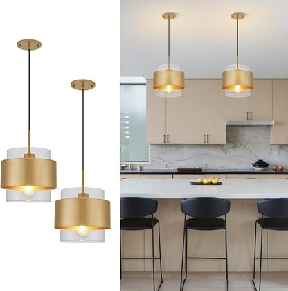 9.8" Modern Pendant Lights Kitchen Island, Hanging Light Fixtures with Durable Metal Shades, Adjustable Pendant Lights for Kitchen Island Bedroom Hallway, 2 Pack