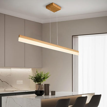 Modern LED Linear Pendant Light Dimmable LED Chandelier 39” Woodgrain Dining Room Light Adjustable Height Ceiling Hanging Light 3000K Island Light for Dinning Room Kitchen