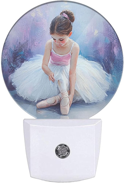 Nightlight Oil Painting Little Girl Ballerina LED Dusk to Dawn Plug-in Nightlight Auto Sensor for Bedroom Bathroom Hallway Living Room