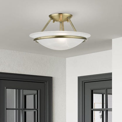 Livex Lighting 4823-01 Newburgh Collection 2 Light Semi-Flush, Antique Brass