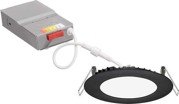 Juno LED Recessed Lights 4 Inch Round Wafer Downlight, 5-in-1 Switchable White Color Temperature, 120 Volts, 4-Inch Ultra-Thin Flat Trim, Matte Black (WF4 SWW5 90CRI MB M6)