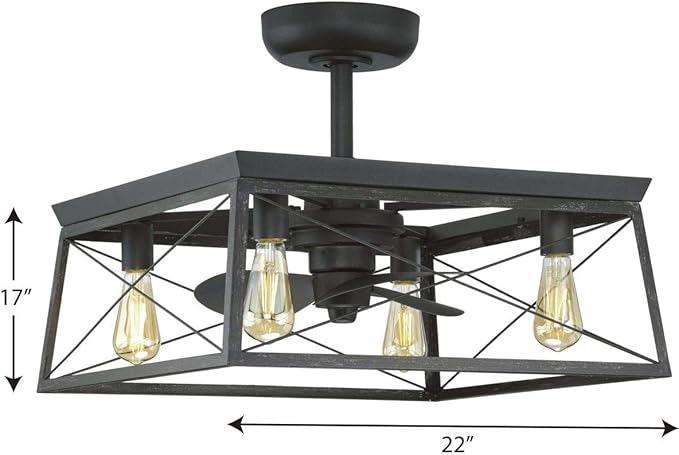 Progress Lighting Briarwood Collection 22-Inch 3-Blade AC Motor Farmhouse Ceiling Fan Matte Black, 17.00x22.00x22.00