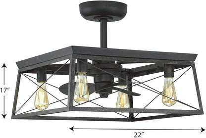 Progress Lighting Briarwood Collection 22-Inch 3-Blade AC Motor Farmhouse Ceiling Fan Matte Black, 17.00x22.00x22.00
