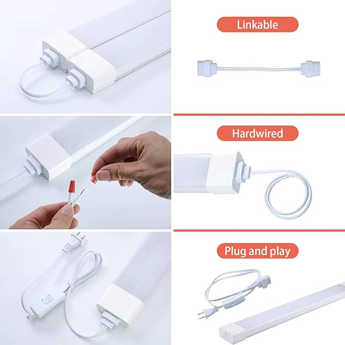 Plug and Play Linkable Waterproof LED Tube Light ,2FT 18W 5000K with Switch Cord Easy Installed on Ceiling or Wall Without Wiring for LED Garage Light Under Cabinet Light LED Shop Light (2FT 2 Pack)