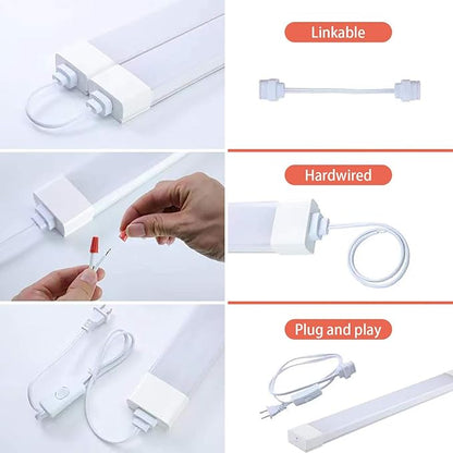 Plug and Play Linkable Waterproof LED Tube Light , 4FT 36W 5000K with Switch Cord Easy Installed on Ceiling or Wall Without Wiring for LED Garage Light Under Cabinet Light LED Shop Light (4FT 2 Pack)