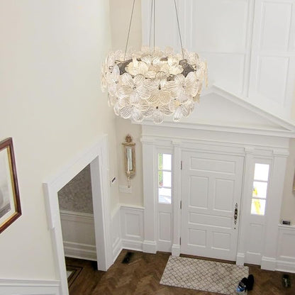 Elegant LED Crystal Chandelier 20'' Chrome Contemporary Flower Flush Mount Dimmable Chandelier Light Fixture with Remote Control for Living Dining Room Entryway Kitchen Bedroom(3000K-6500K)
