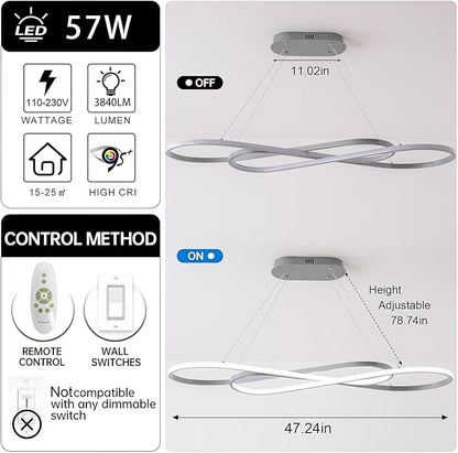 Dimmable Modern LED Chandelier Contemporary Led Pendant Light Fixture Color Temperature 3000K-4000K-5000K Creative Design Kitchen Chandelier Light Fixture Adjustable Hanging Lamp