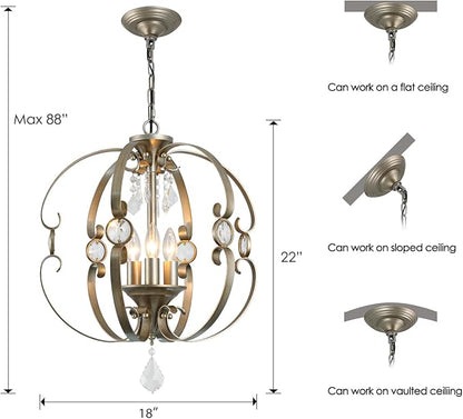 Antique Crystal Chandeliers for Dining Room Light Fixture, 3-Light 18 Inch Vintage Bronze Chandelier for Kitchen Island, Living Room, Foyer, Staircase, Villa (Antique Silver)