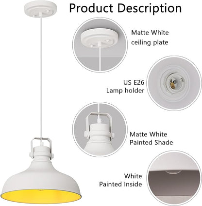 White Farmhouse Pendant Lights Matte Pendant Lighting for Kitchen Island Industrial Adjustable Height Vintage Dome Hanging Light Fixtures for Barn, Dining Room 3 Packs JF2113-P3-W