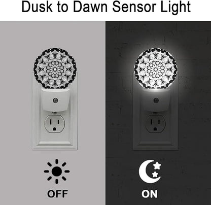 Black White Mandala Night Light Plug-in Sleep Lamp Led Dusk to Dawn Night Light for Bedroom