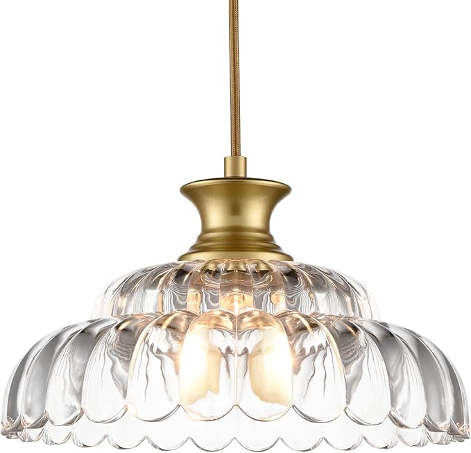 HYDELITE Vintage Glass Pendant Lights Kitchen Island Gold Pendant Light Fixture Modern Hanging Light Fixture for Dinning Room Bedroom Entryway