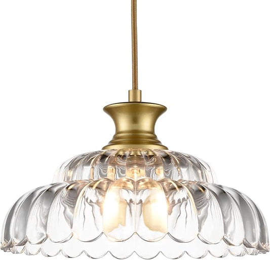 HYDELITE Vintage Glass Pendant Lights Kitchen Island Gold Pendant Light Fixture Modern Hanging Light Fixture for Dinning Room Bedroom Entryway
