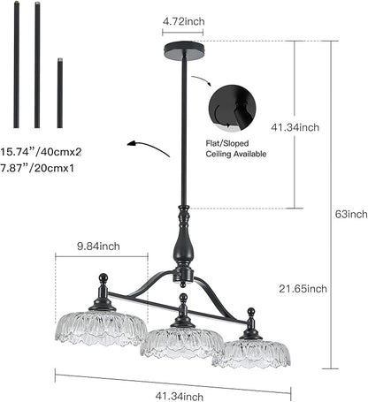 HDDFL Chandeliers Pendant Light Fixture Modern Pendant Lighting Fixtures 3 Lights Chandelier Matte Black Kitchen Glass Hanging Lamp for Island Dining Room Living Room