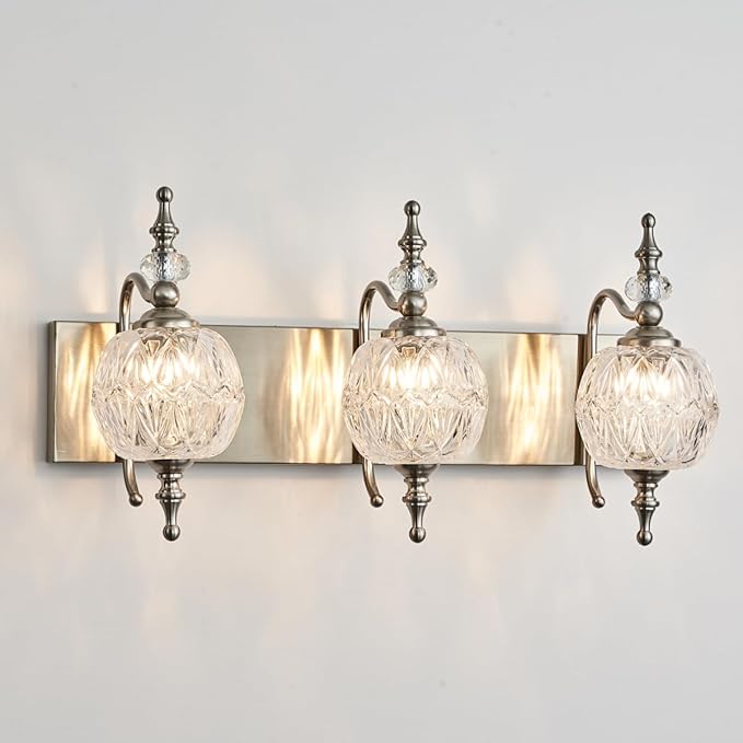 Brushed Nickel Vanity Lights Bathroom Vanity Light Fixtures Vintage 3-Light Bathroom Lighting Fixtures Over Mirror