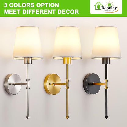 Depuley Battery Operated Wall Sconce: Set of 2 Wireless Wall Lights with Remote for Bedroom - Rechargeable 15 Colors 19.9" Wall Lamp for Living Room Hallway Decor