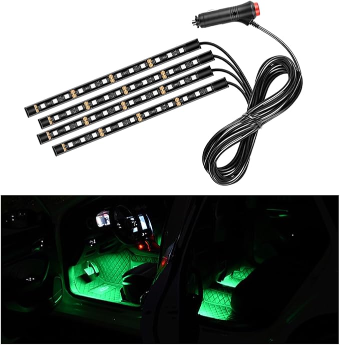 Ohleats Car LED Strip Light, 48 LED RGB Auto Interior Atmosphere Lights, Cigarette Lighter Under Dash Ambient Night Light, Interior Lamp Lighting Kit (Green, Cigarette Lighter)