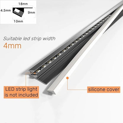 5Pack Surface Mounted LED Linear Aluminum Profile, 45 Degree Led Bars Invisible Oblique Beam Lamp Bookcase Layer Shelf Led Channel Kitchen Closet Hidden Lighting(100cm, Black)