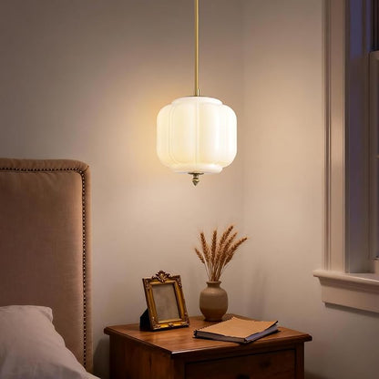 Vintage Milk Glass Pendant Lights 9.8 Inch Mid Century Modern Hanging Ceiling Light, Adjustable Height Kitchen Island Hanging Lights for Dining Room, Kitchen, Hallway and Bedroom, E26 Base