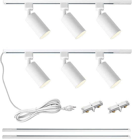 Plug in Track Lighting with Power Cord, 6-Light GU10 Track Lighting Kit with 6.6FT H Type Track Lighting Rails, Modern Kitchen LED Track Lighting Fixtures Ceiling Spot Light, White (No Bulbs)