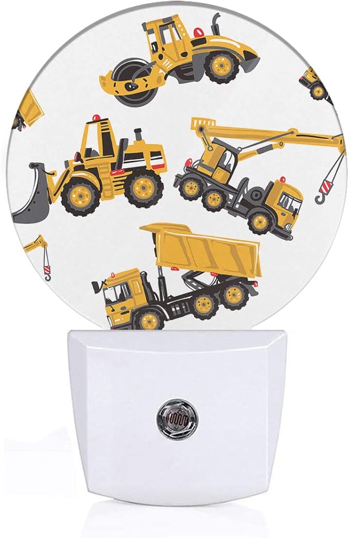 EKOBLA Construction Truck Plug-in Night Light, Excavator & Bulldozer Cartoon LED Nightlight for Teen Boys Bedroom, 0.5W Sleep Friendly
