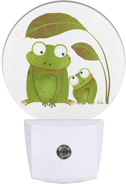 EKOBLA Frog Plug-in Night Light, Two Green Frogs Under Leaf Animal LED Nightlight with Dusk to Dawn Sensor, 0.5W Sleep Friendly for Kids Room